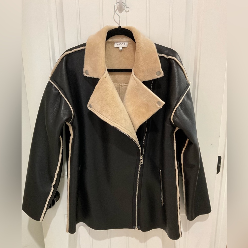 Black and Tan Faux Leather Jacket - Picture 4 of 10